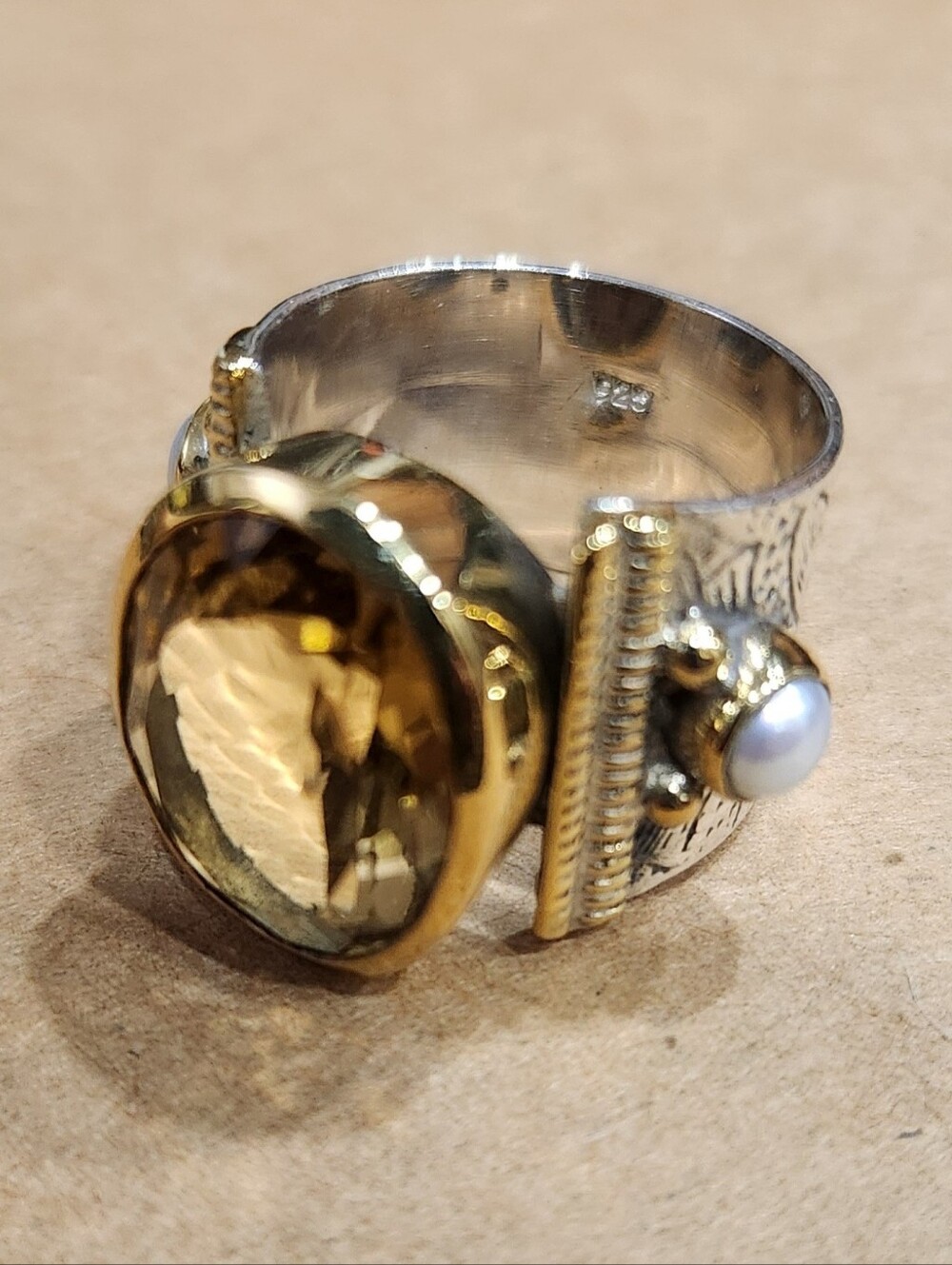Citrine Artisan RING with Pearl Accents